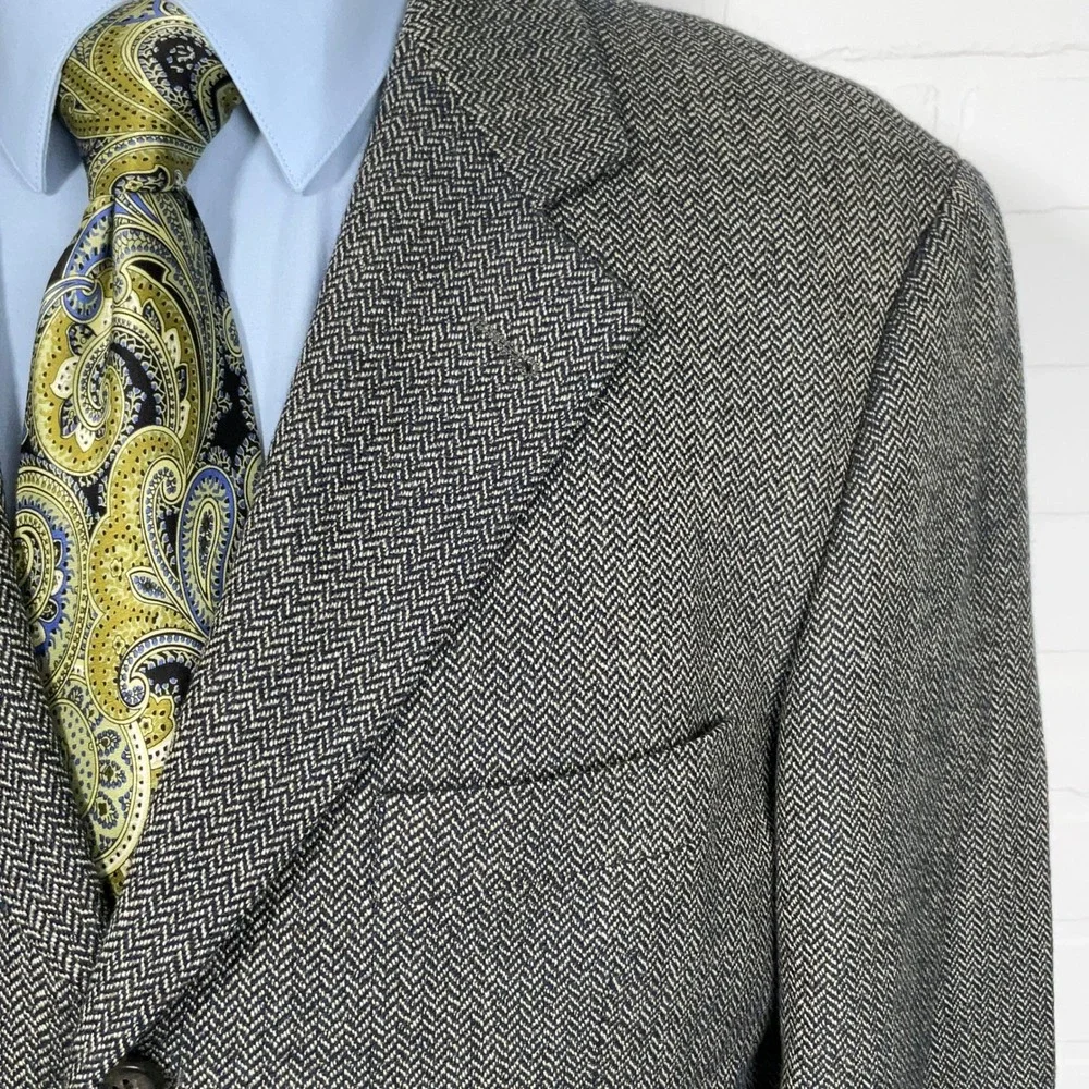 Hugo Boss Blazer Men 40R Navy Khaki Herringbone‎ Einstein Lambswool Sport Coat